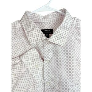 Alfani Mens Performance Regular Fit Dress Shirt White Red‎ Geometric Pattern XXL